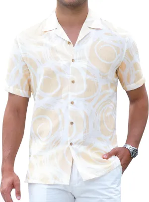 Damipow Linen Shirts for Men Hawaiian Shirt Short Sleeve Button Down Beach Vacation Shirt