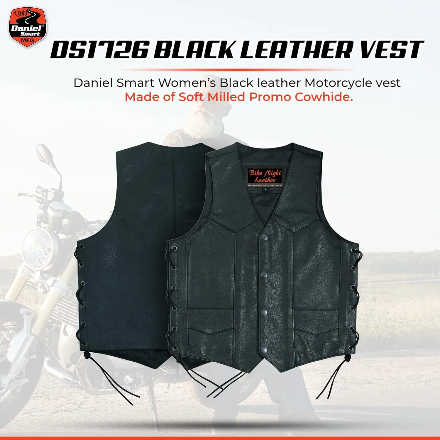 Daniel Smart Leather Vests for Kids Premium Cowhide Black Leather Vest with Unique V-Neck Design & Multiple Pockets