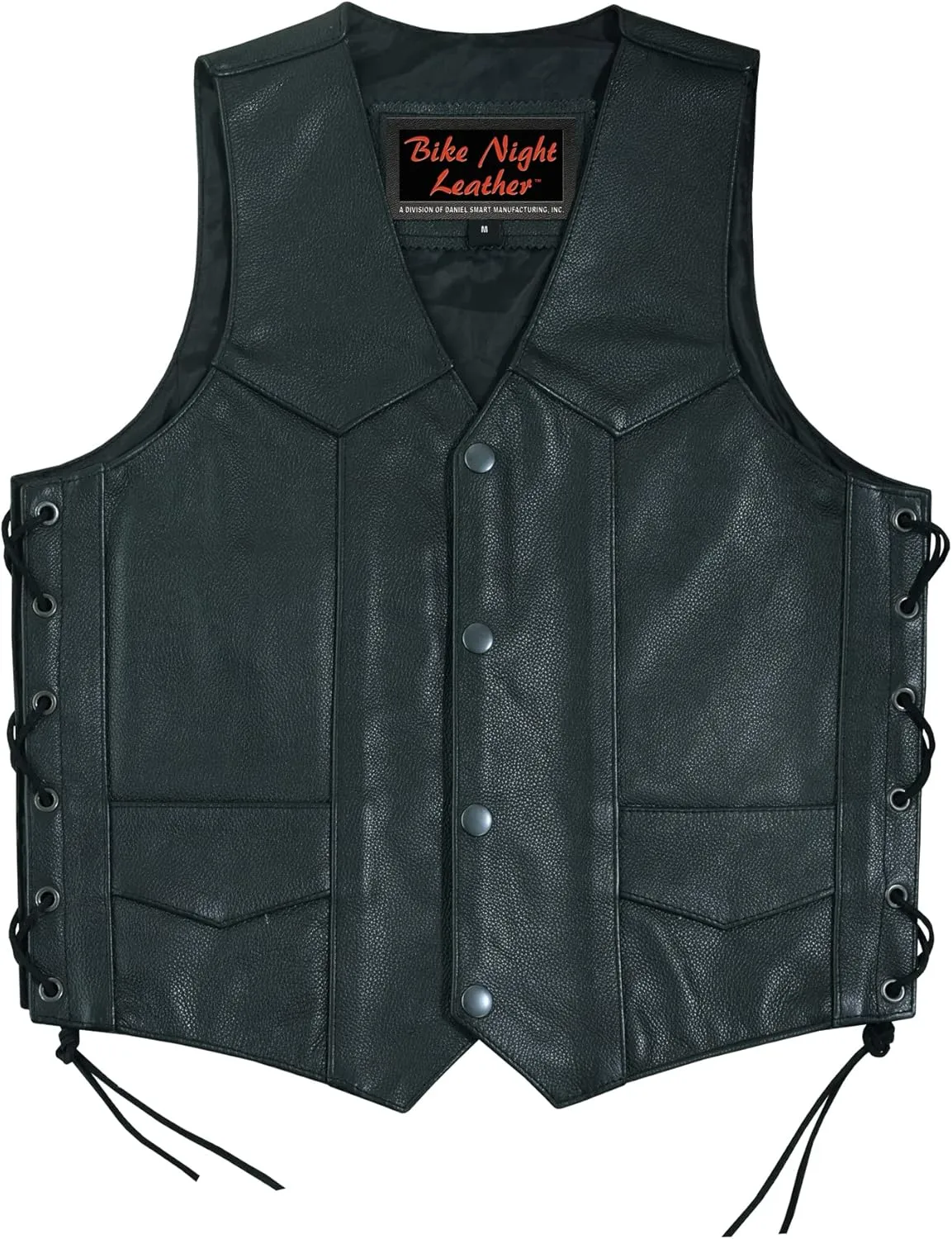 Daniel Smart Leather Vests for Kids Premium Cowhide Black Leather Vest with Unique V-Neck Design & Multiple Pockets