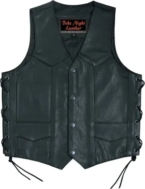 Daniel Smart Leather Vests for Kids Premium Cowhide Black Leather Vest with Unique V-Neck Design & Multiple Pockets