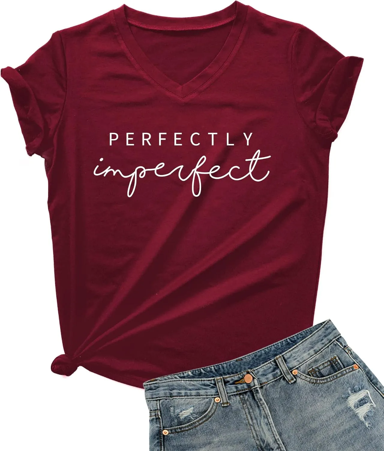 DANVOUY Womens V-Neck Letter Print T-Shirt Funny Graphic T Shirt Short Sleeve Tops