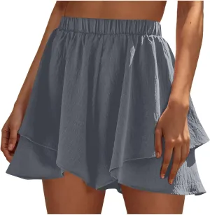 DDAPJ pyju Womens Summer Casual Shorts Double Ruffle Golf Skirts Elastic High Waist Wide Leg Flowy Shorts Beach Skorts