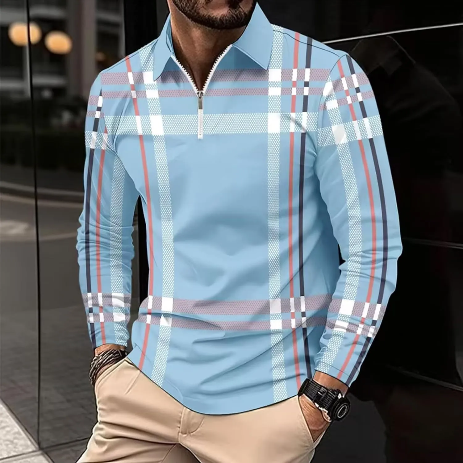 DEEX Men's Long Sleeve Polo Shirts 2025 Fashion Casual Polo T Shirt Slim Fit Shirt Collared Office Work Golf Shirt