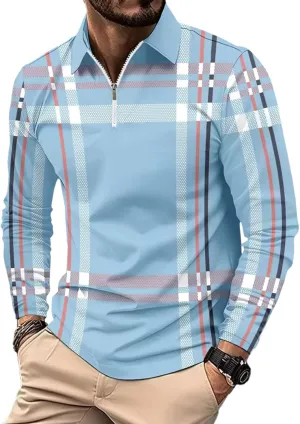 DEEX Men's Long Sleeve Polo Shirts 2025 Fashion Casual Polo T Shirt Slim Fit Shirt Collared Office Work Golf Shirt