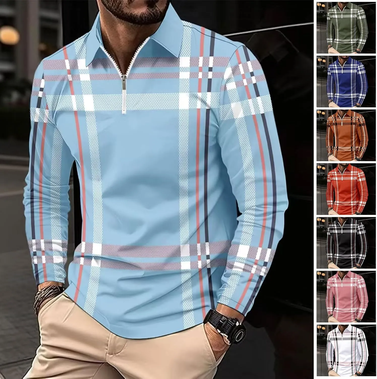 DEEX Men's Long Sleeve Polo Shirts 2025 Fashion Casual Polo T Shirt Slim Fit Shirt Collared Office Work Golf Shirt