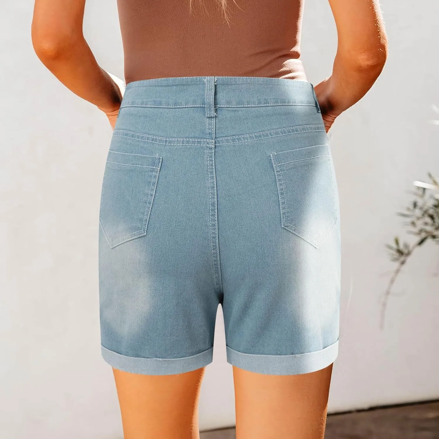 Denim Shorts Women High Waisted Stretchy Rolled Hem Jean Shorts Straight Leg Baggy Casual Y2K Jorts Short with Pocket