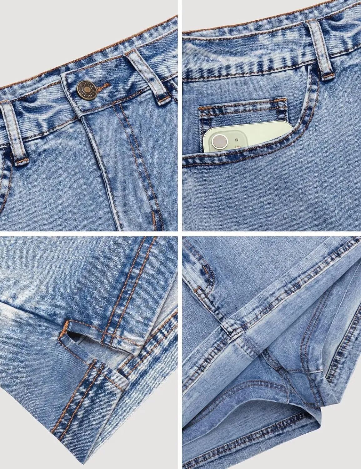 Denim Skort for Women - Mini High Waisted Stretchy Jean Skirt 13" Length with Shorts,Summer Curvy Denim Skorts Shorts