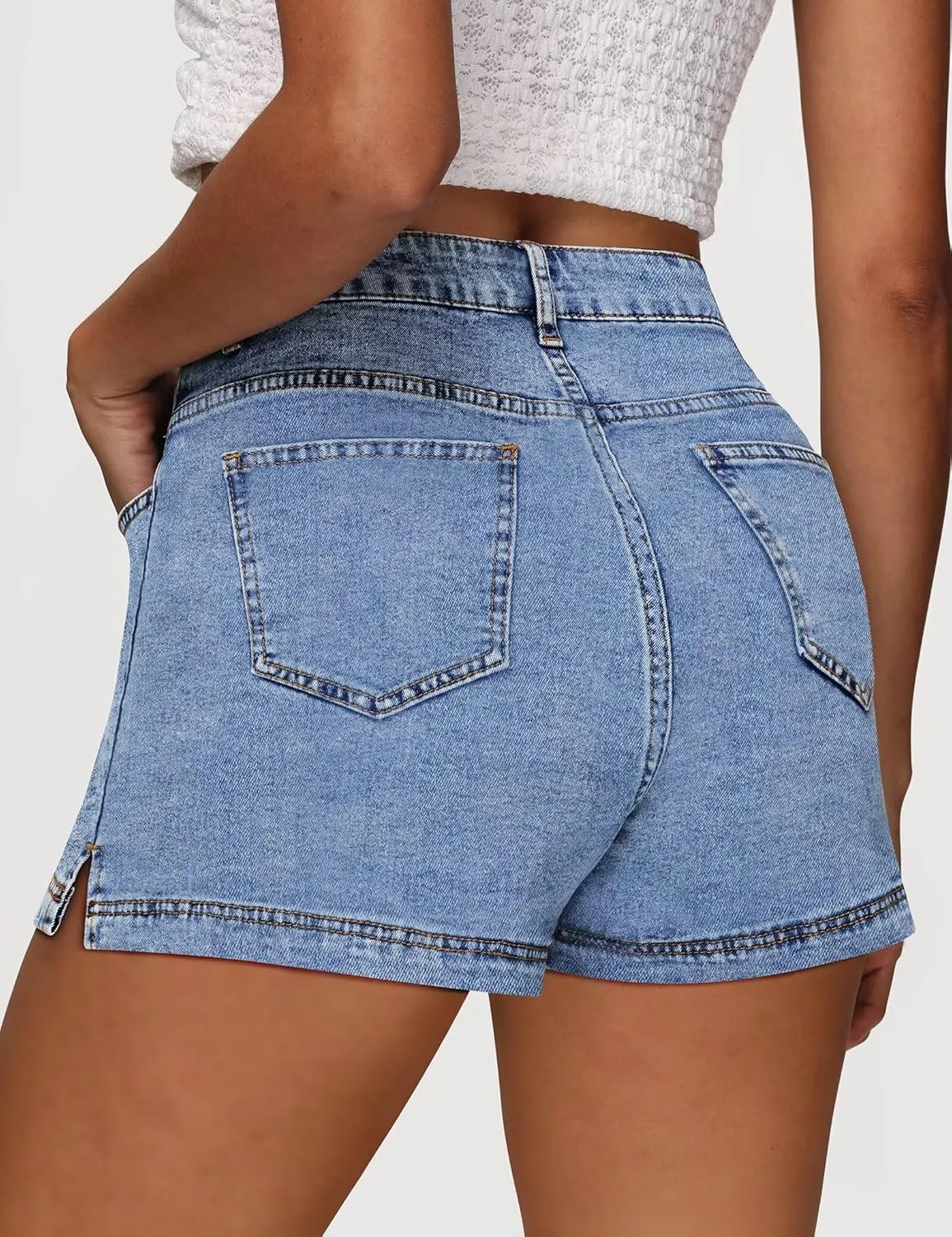 Denim Skort for Women - Mini High Waisted Stretchy Jean Skirt 13" Length with Shorts,Summer Curvy Denim Skorts Shorts