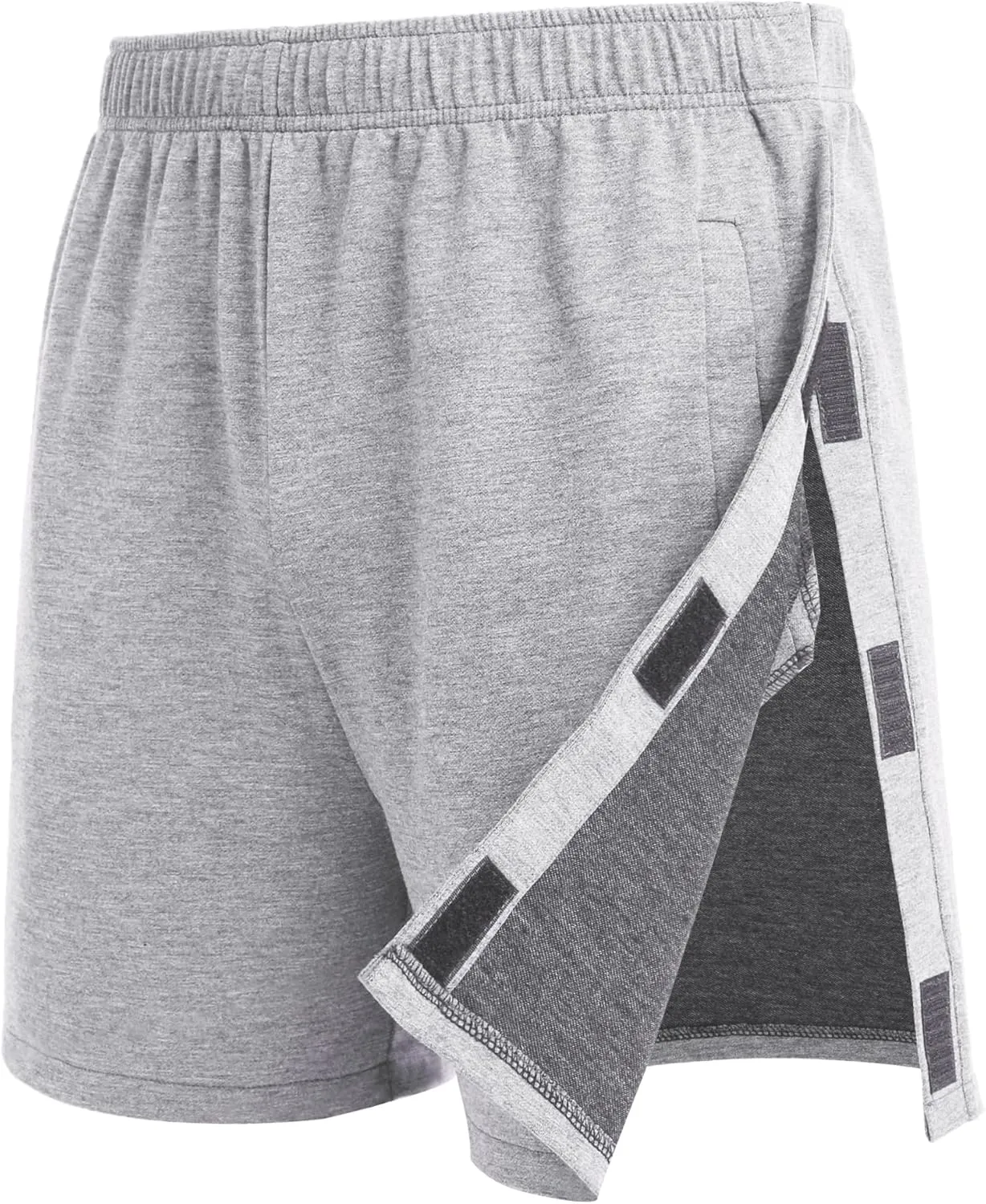 Deyeek Unisex Tear Away Shorts Snap On Athletic Cotton Shorts Post Knee Surgery Recovery Hip Replacement Pants with Pockets