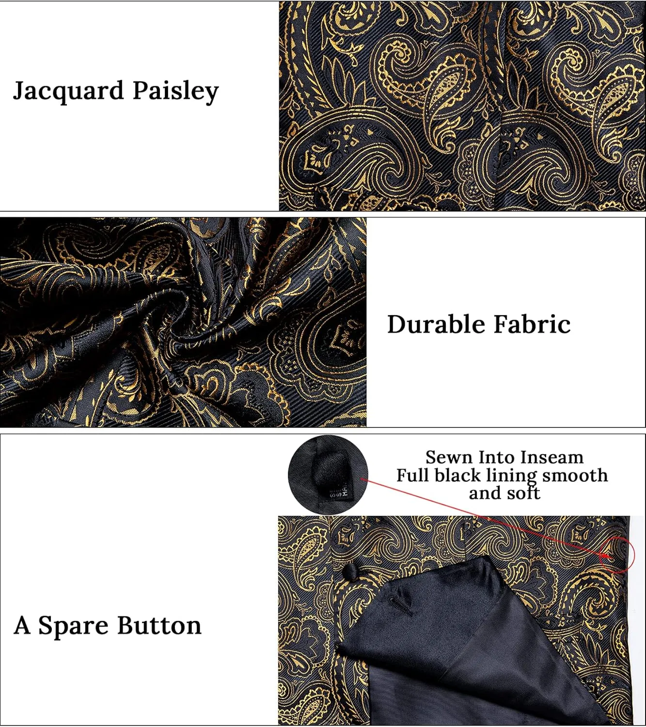 DiBanGu Men's Suit Vest Formal Men Paisley Vest Jacquard Tie Waistcoat Hanky Set With Tie Ring Wedding Party 5PCS