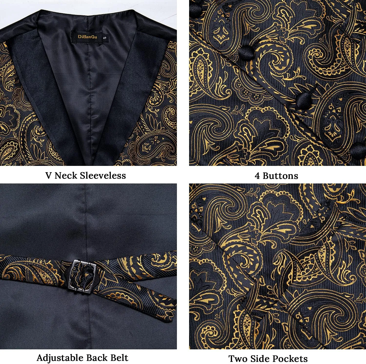 DiBanGu Silk Suit Vest for Men Shawl Collar Vest with Tie Set Bowtie Tie Clip Pocket Square Cufflinks Waistcoat