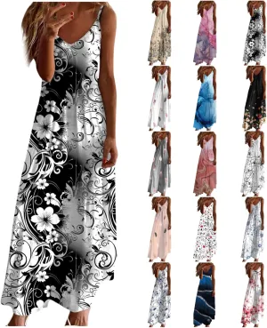 Dresses for Women 2025 Summer Vacation Casual Plus Size Maxi Dress Trendy Flowy Beach Long Spaghetti Strap Sundress