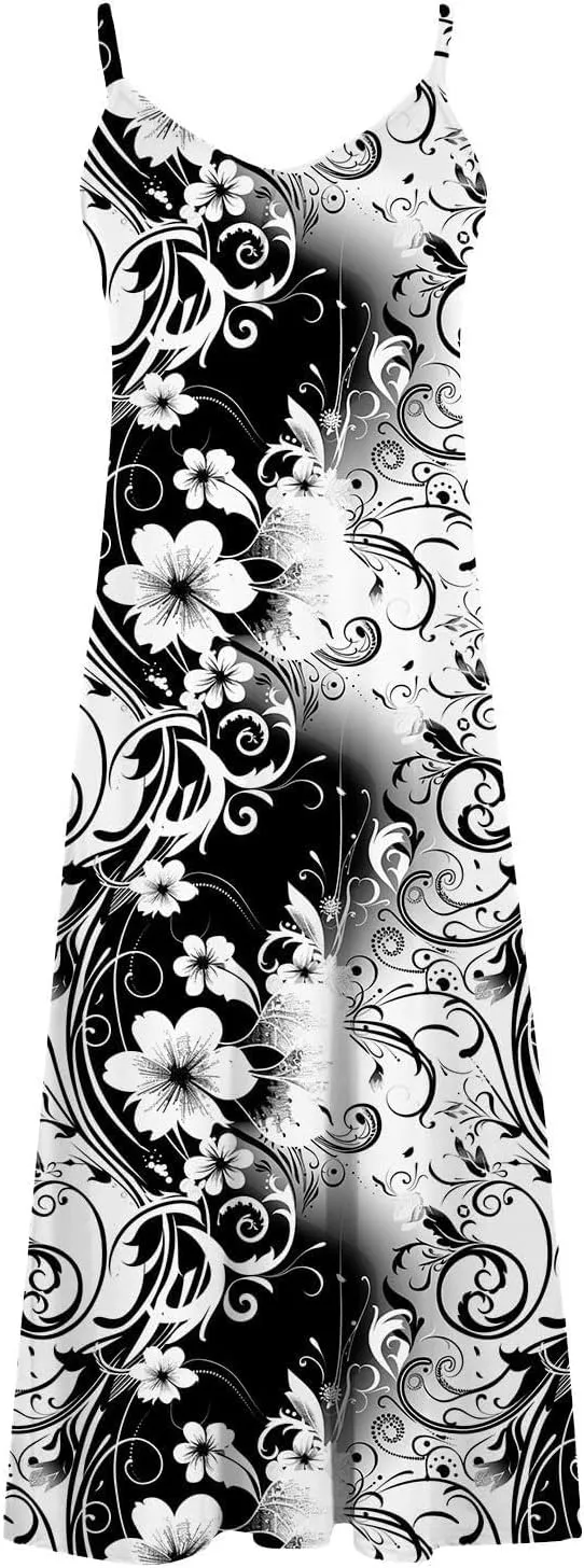 Dresses for Women 2025 Summer Vacation Casual Plus Size Maxi Dress Trendy Flowy Beach Long Spaghetti Strap Sundress