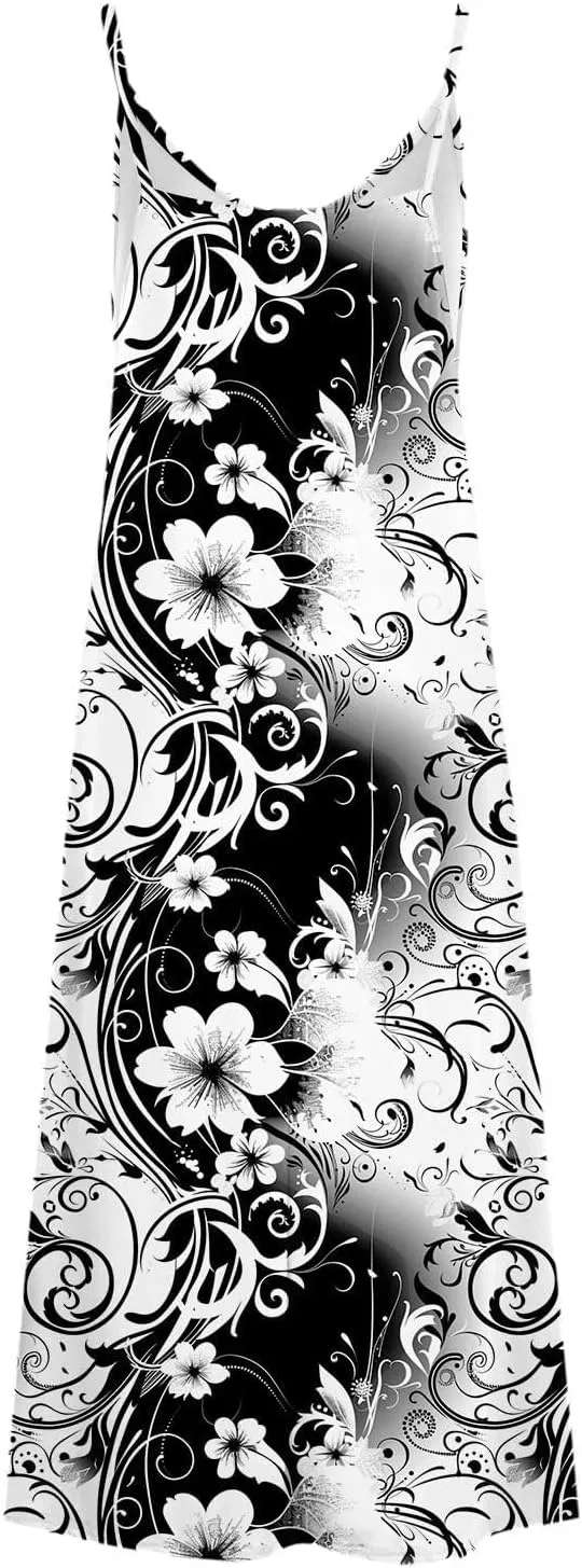 Dresses for Women 2025 Summer Vacation Casual Plus Size Maxi Dress Trendy Flowy Beach Long Spaghetti Strap Sundress