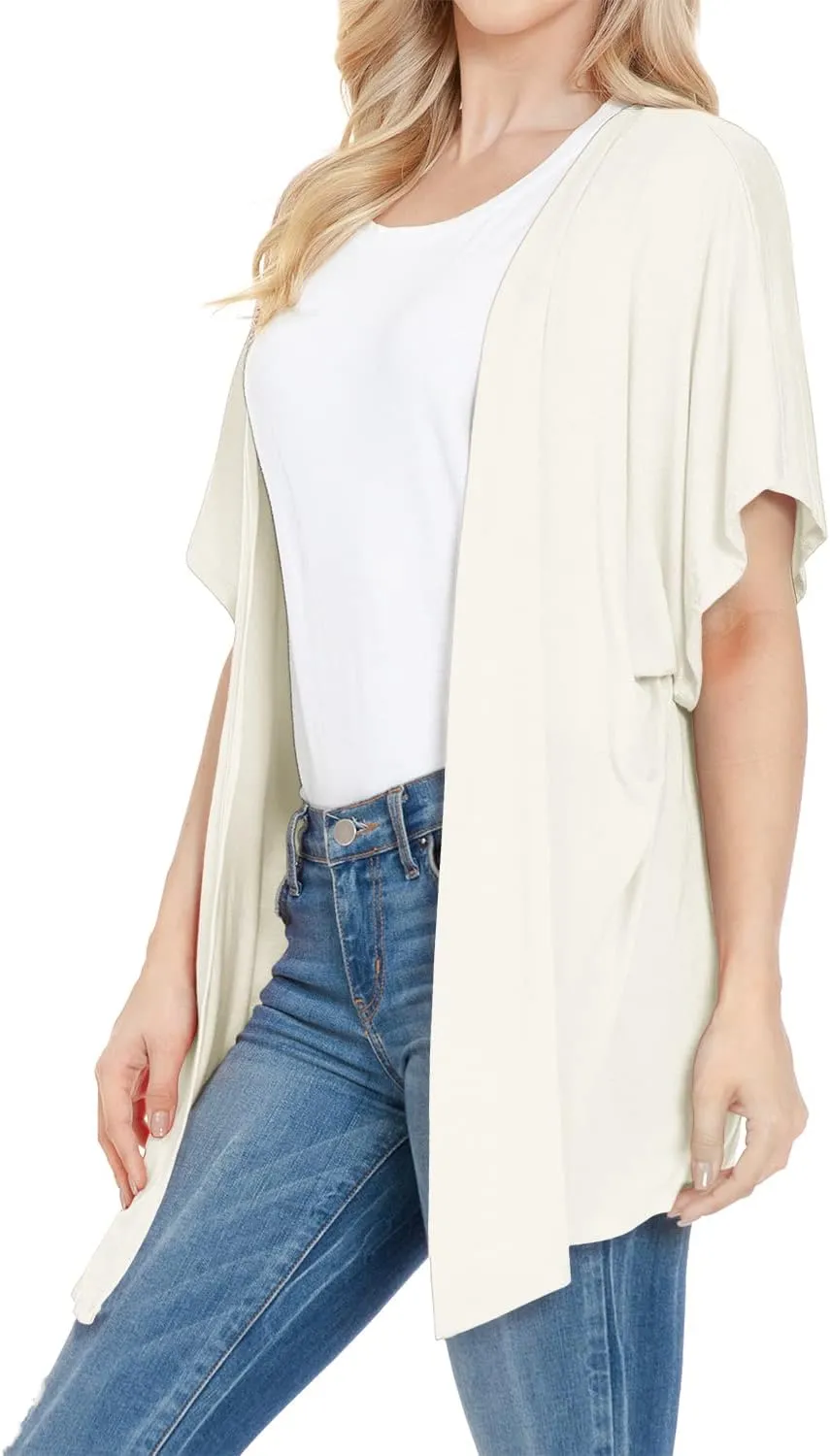 EIMIN Women's Kimono Style Short Sleeve Open Front Loose Fit Cardigan (S-3XL)