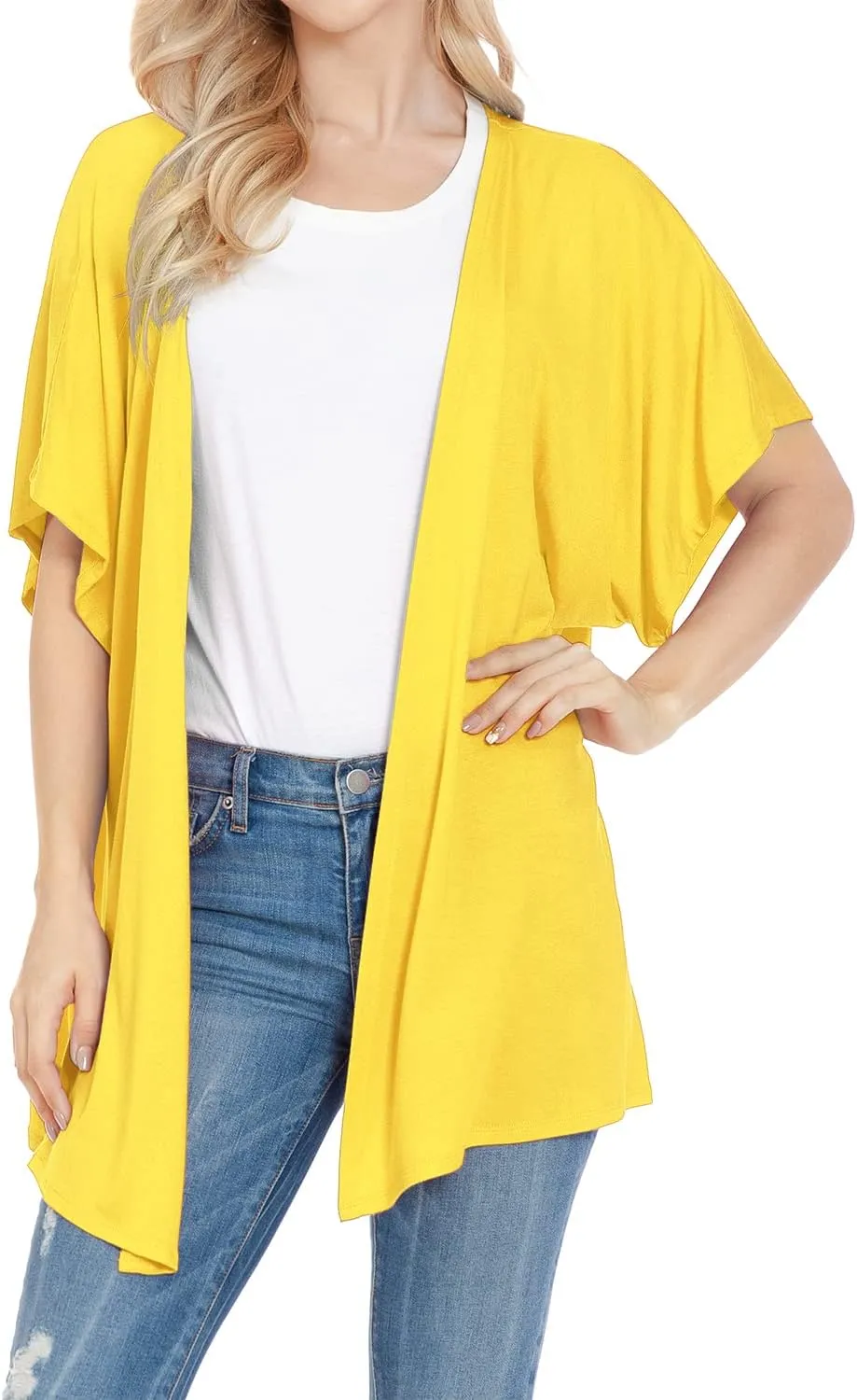 EIMIN Women's Kimono Style Short Sleeve Open Front Loose Fit Cardigan (S-3XL)