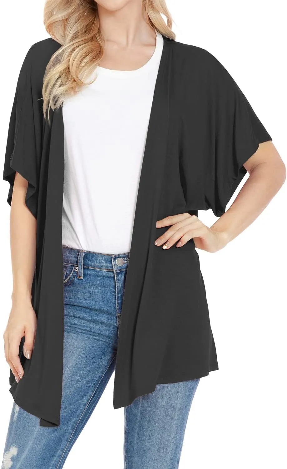 EIMIN Women's Kimono Style Short Sleeve Open Front Loose Fit Cardigan (S-3XL)