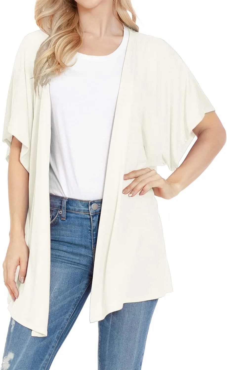 EIMIN Women's Kimono Style Short Sleeve Open Front Loose Fit Cardigan (S-3XL)