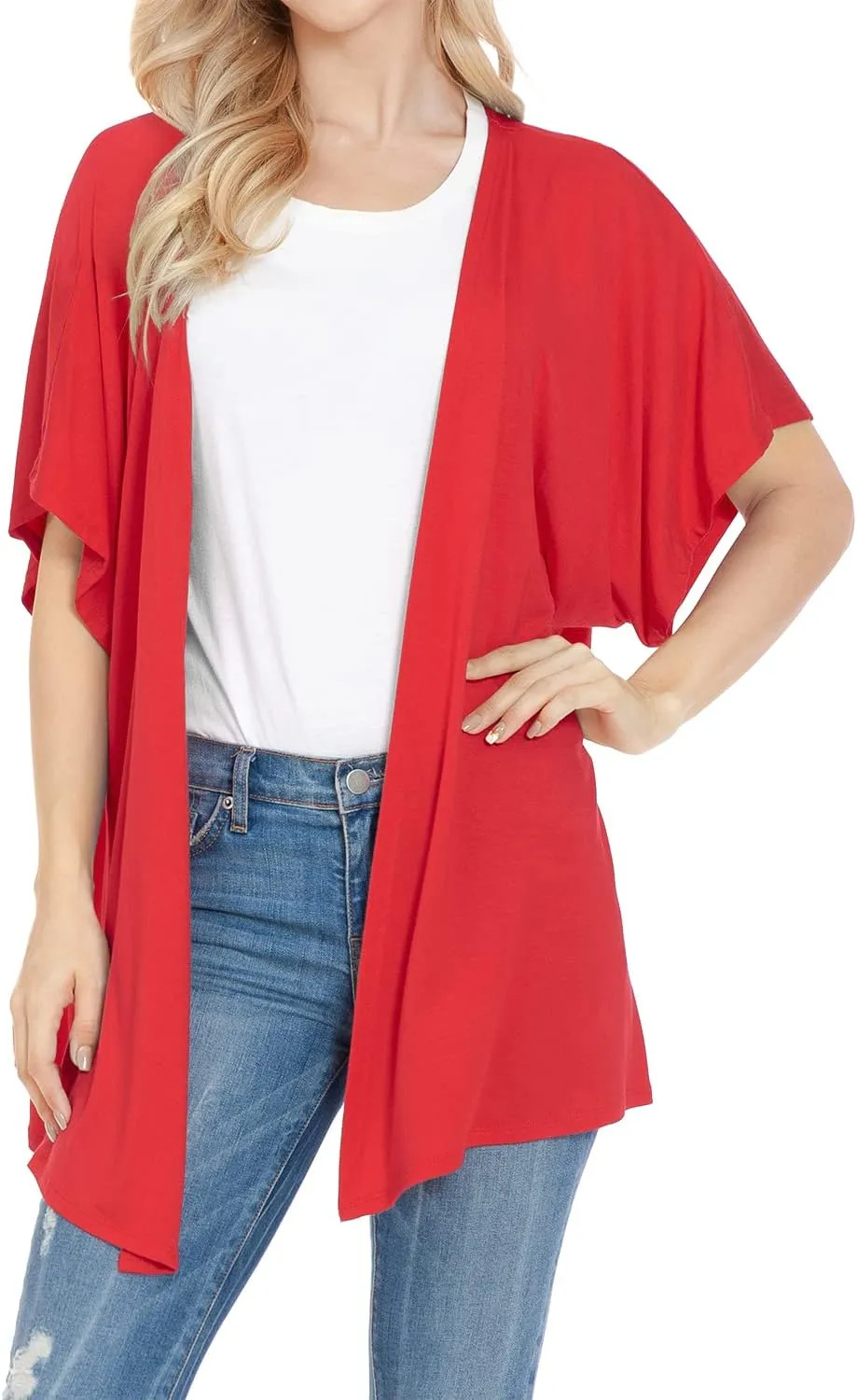 EIMIN Women's Kimono Style Short Sleeve Open Front Loose Fit Cardigan (S-3XL)
