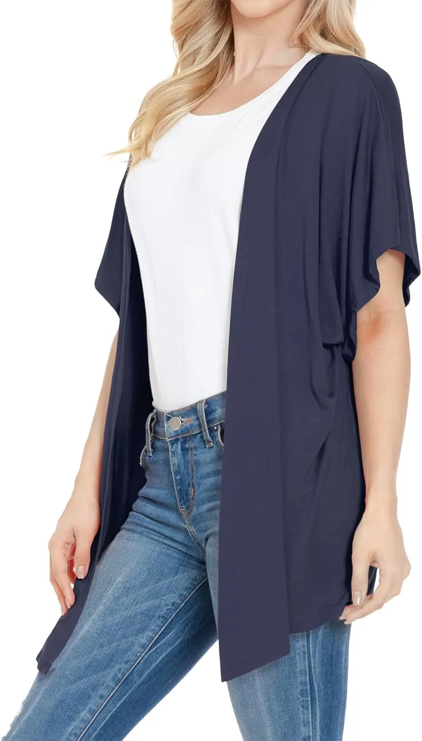 EIMIN Women's Kimono Style Short Sleeve Open Front Loose Fit Cardigan (S-3XL)