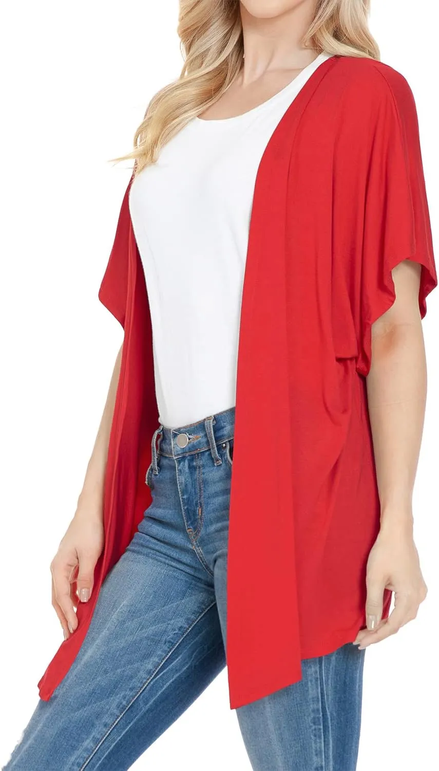 EIMIN Women's Kimono Style Short Sleeve Open Front Loose Fit Cardigan (S-3XL)