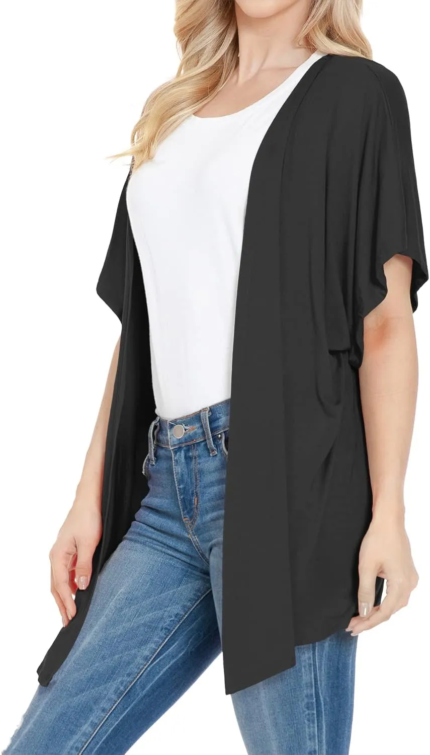 EIMIN Women's Kimono Style Short Sleeve Open Front Loose Fit Cardigan (S-3XL)