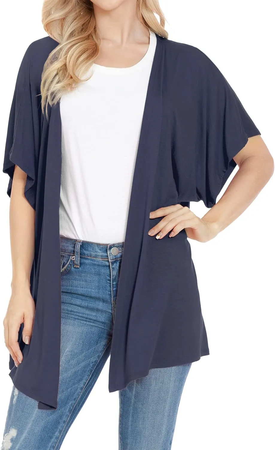 EIMIN Women's Kimono Style Short Sleeve Open Front Loose Fit Cardigan (S-3XL)
