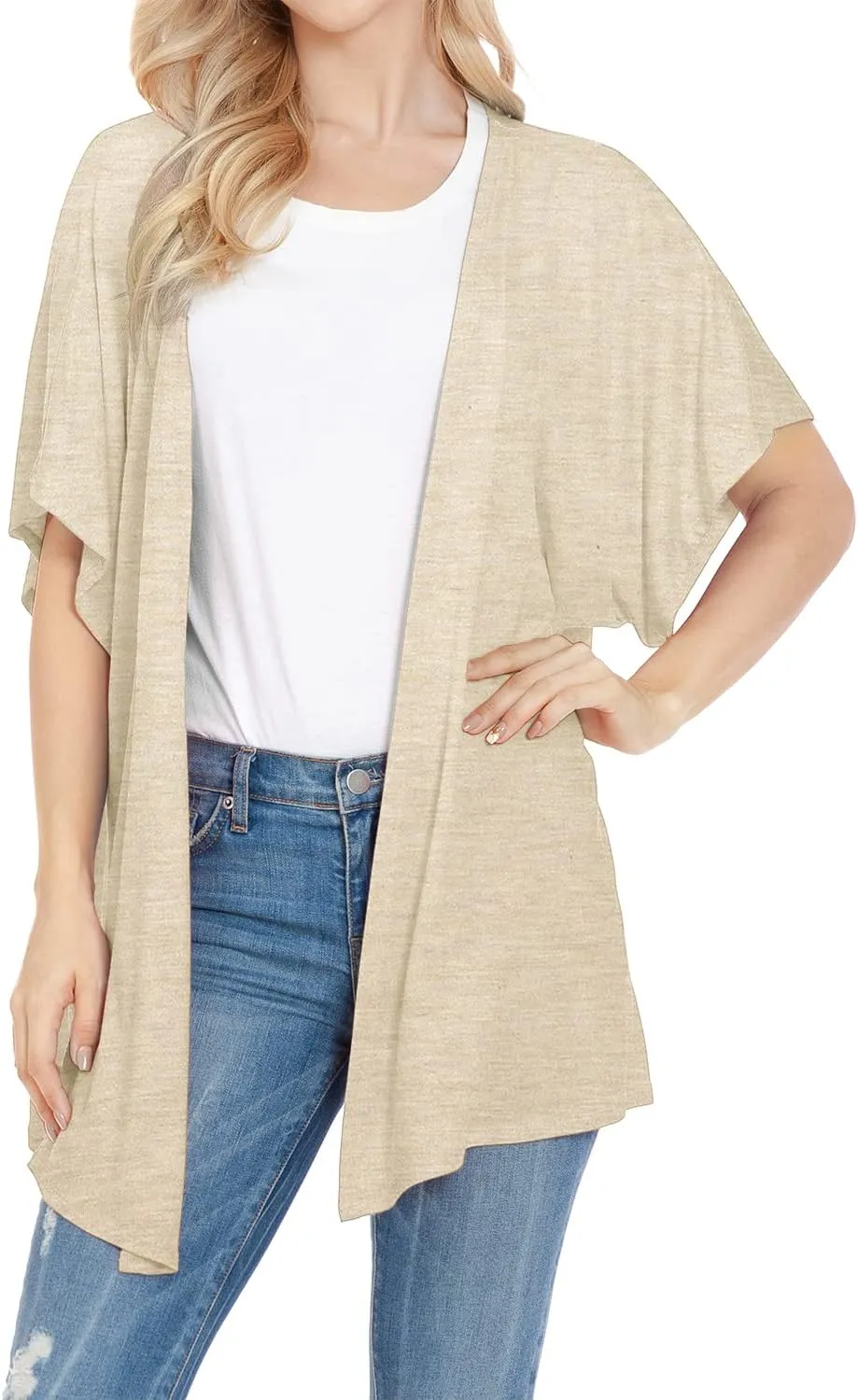 EIMIN Women's Kimono Style Short Sleeve Open Front Loose Fit Cardigan (S-3XL)