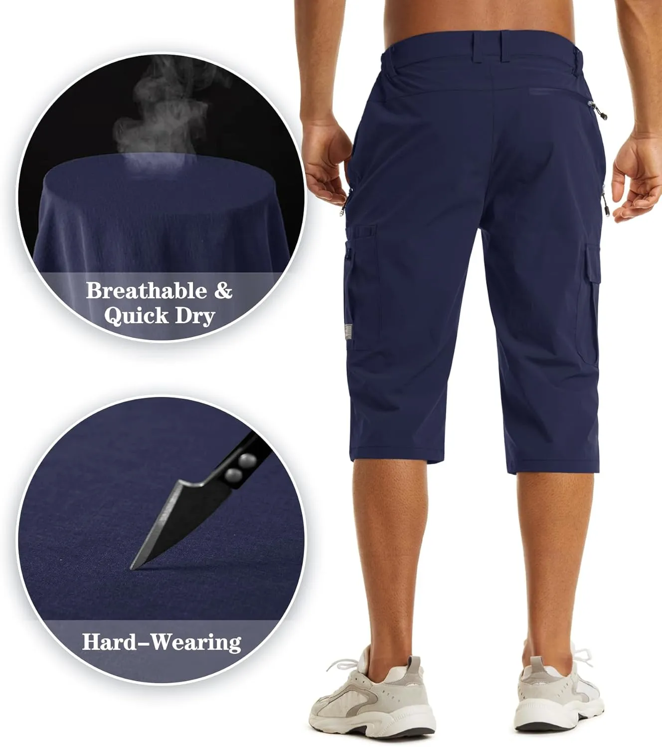 EKLENTSON Men's Workout Shorts Quick Dry Gym Hiking Shorts Zipper Pockets Lightweight Athletic 3/4 Capri Pants for Men