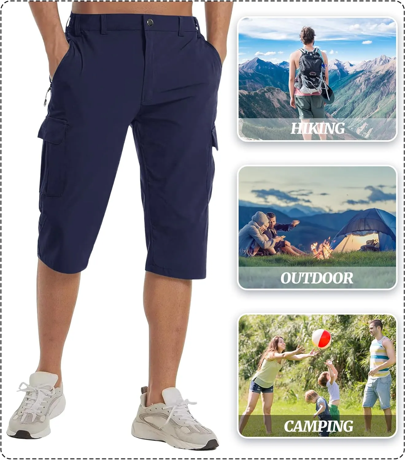 EKLENTSON Men's Workout Shorts Quick Dry Gym Hiking Shorts Zipper Pockets Lightweight Athletic 3/4 Capri Pants for Men