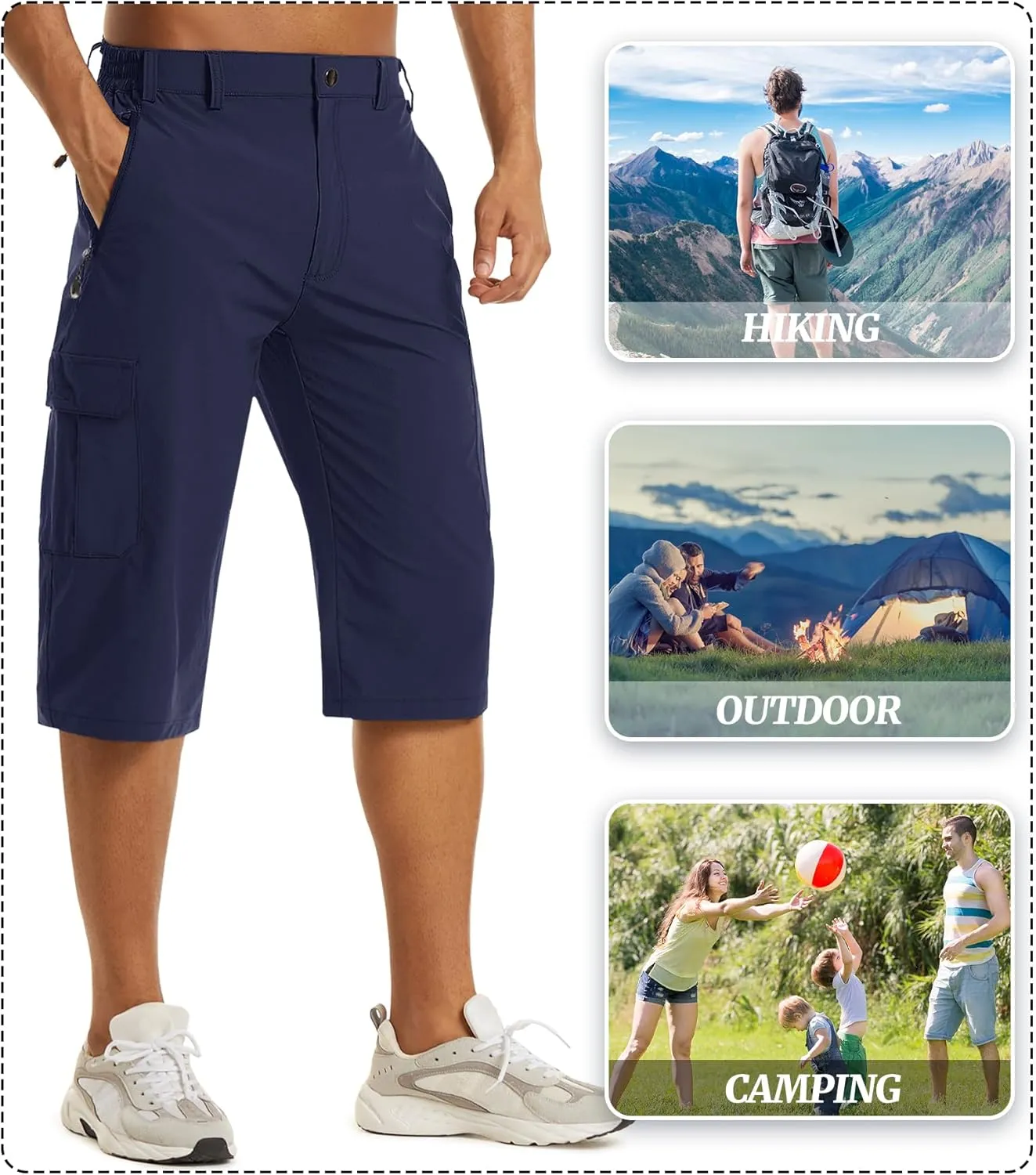 EKLENTSON Men's Workout Shorts Quick Dry Gym Hiking Shorts Zipper Pockets Lightweight Athletic 3/4 Capri Pants for Men