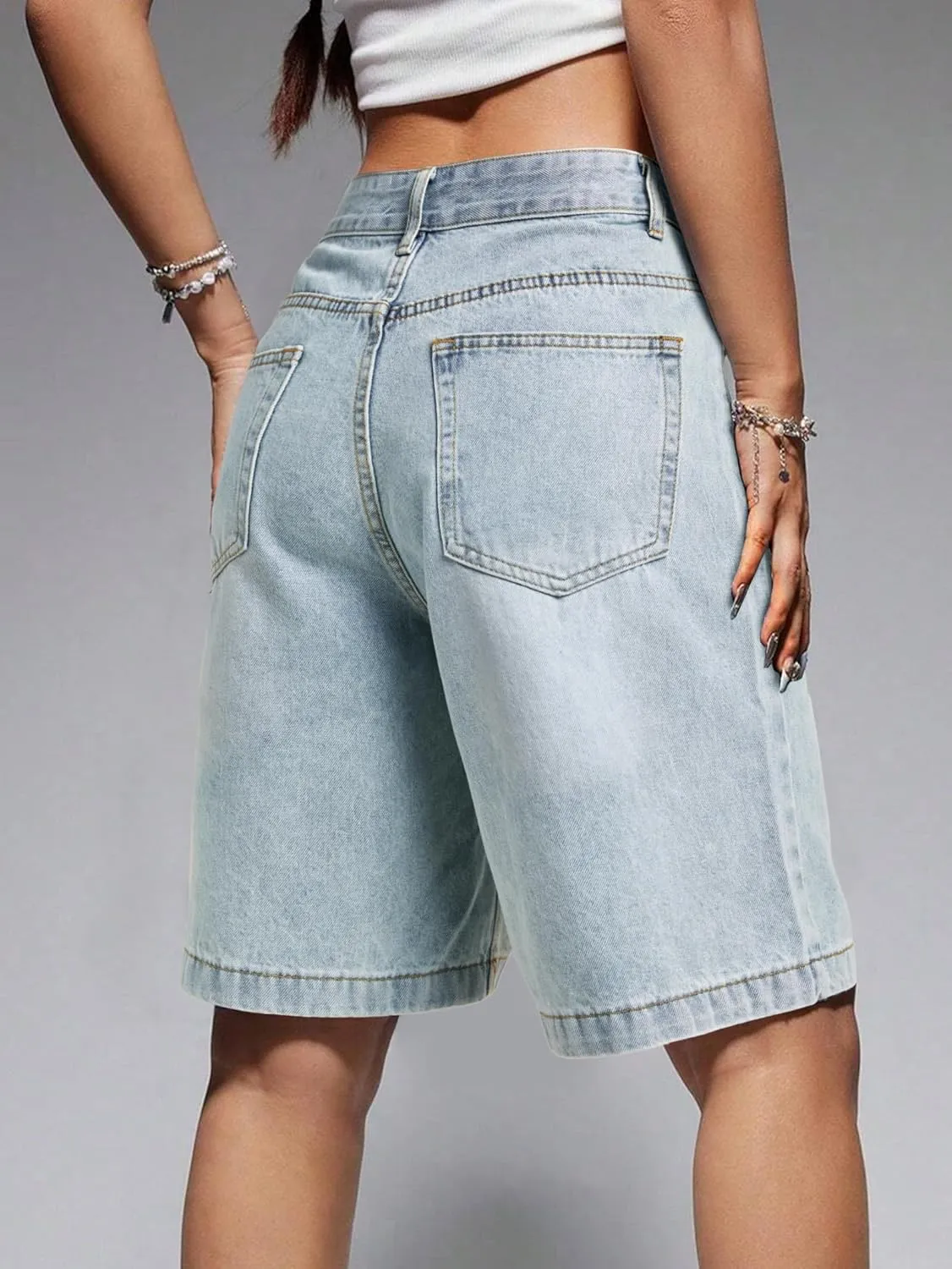 EMMIOL Women Jorts Baggy Jeans Shorts Mid-Low Waisted Denim Y2K Hip-Hop Shorts Summer Hot Short Pants Streetwear