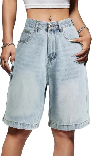 EMMIOL Women Jorts Baggy Jeans Shorts Mid-Low Waisted Denim Y2K Hip-Hop Shorts Summer Hot Short Pants Streetwear