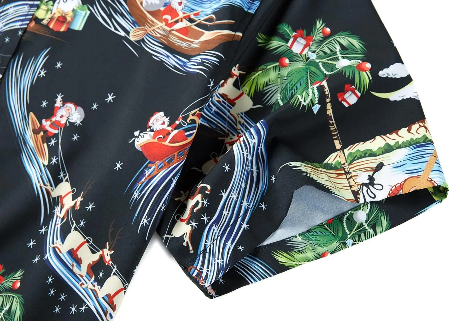 ENVMENST Christmas Button Up Shirt for Men Fun Printed Casual Short Sleeve Hawaiian Santa Shirt