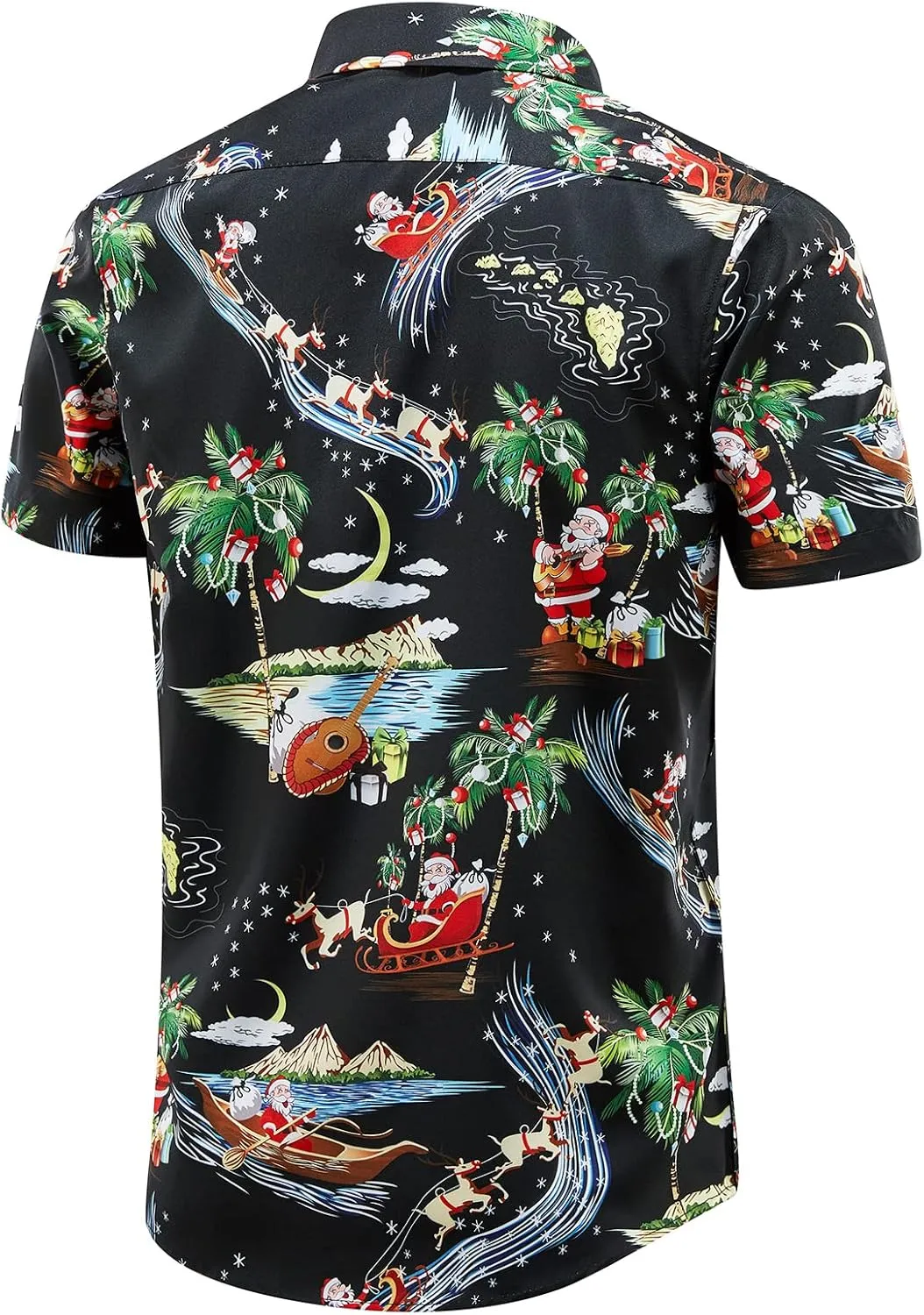 ENVMENST Christmas Button Up Shirt for Men Fun Printed Casual Short Sleeve Hawaiian Santa Shirt