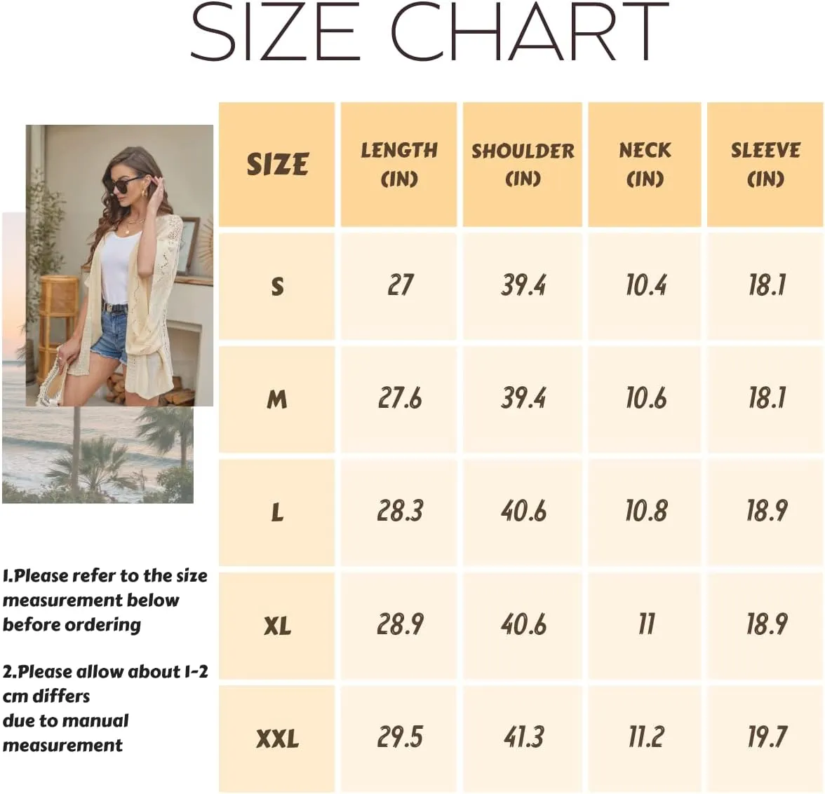 Ermonn Crochet Cardigan Sweaters for Women Open Front Kimono Batwing Sleeve Plain Casual Lightweight Outerwear
