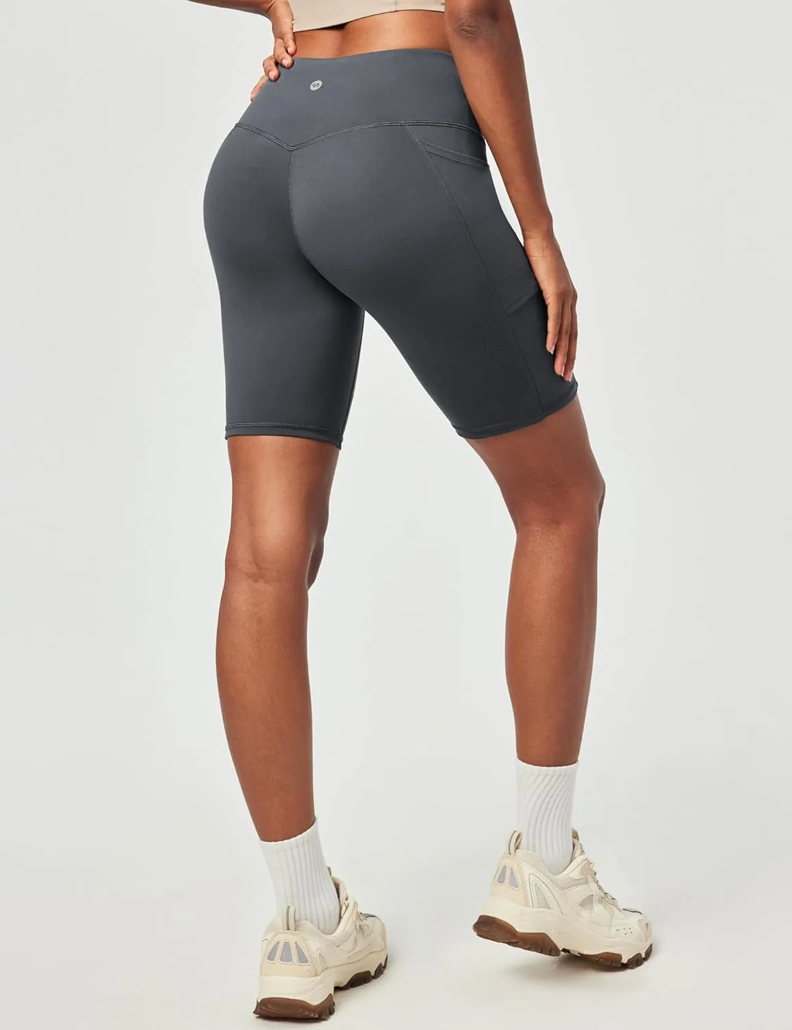 Ewedoos Biker Shorts Women Tummy Control with 4 Pockets No Front Seam Hiking Workout Spandex Shorts High Waisted UPF50 