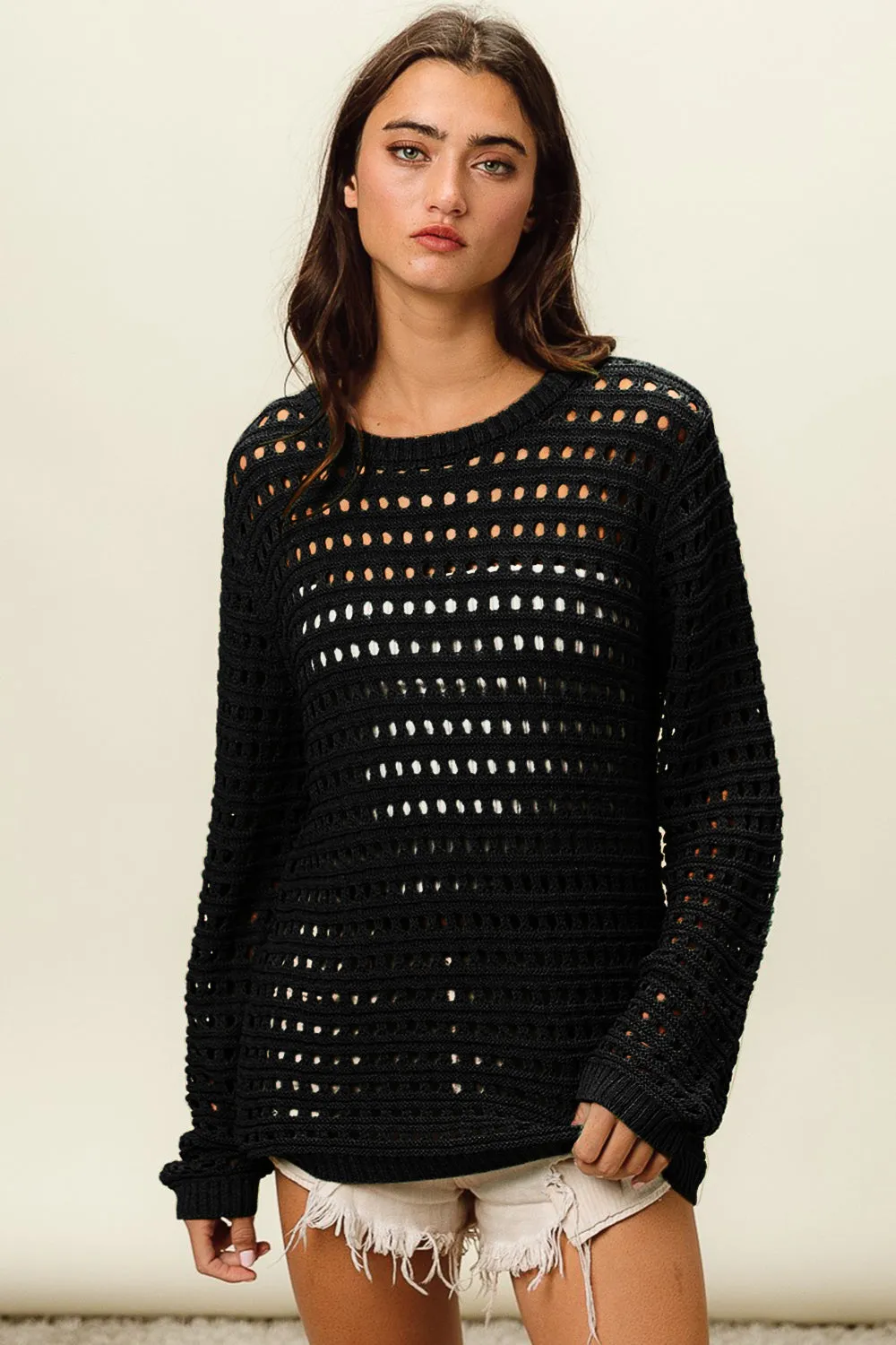 Explore More Collection - BiBi Round Neck Openwork Knit Cover Up