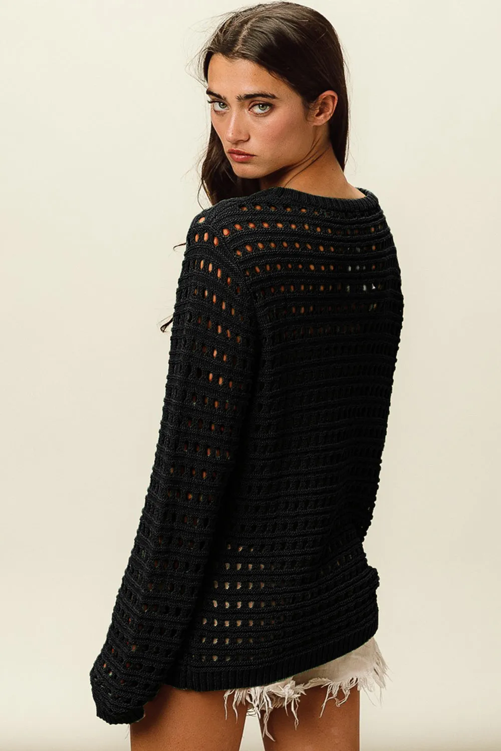Explore More Collection - BiBi Round Neck Openwork Knit Cover Up