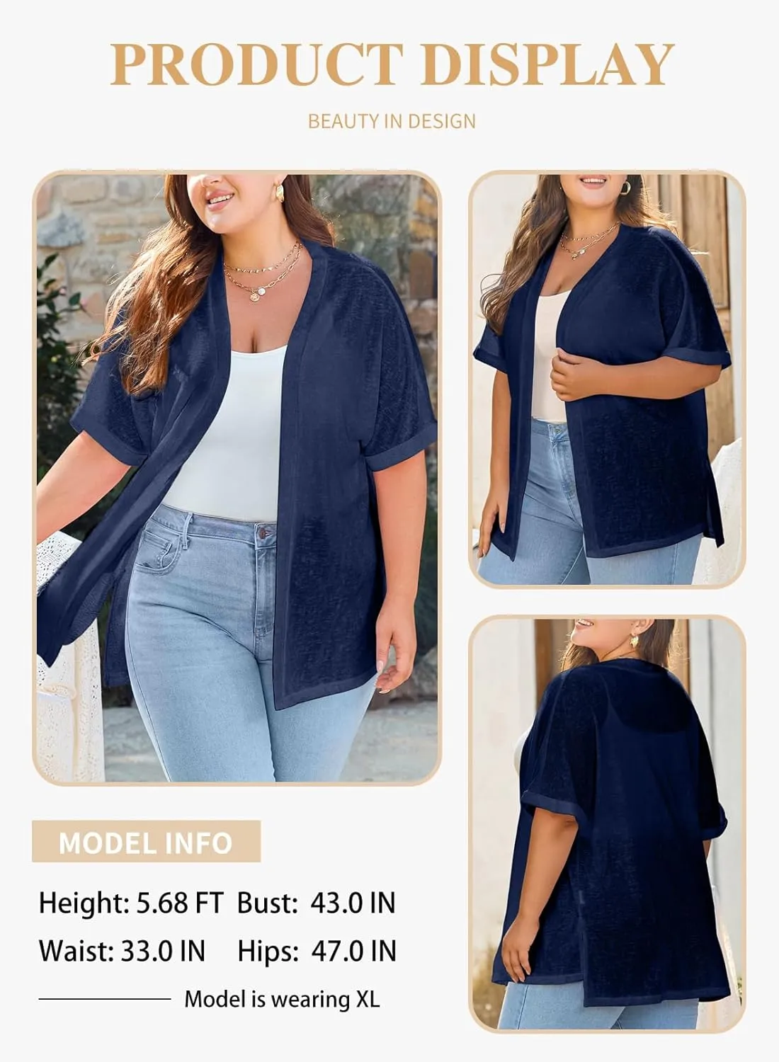 Eytino Womens Plus Size Cardigan Casual Short Sleeve Lightweight Kimono Open Front Coverup Tops(1X-5X)