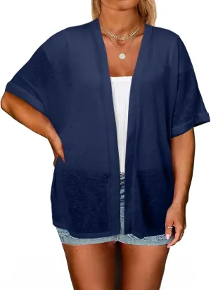 Eytino Womens Plus Size Cardigan Casual Short Sleeve Lightweight Kimono Open Front Coverup Tops(1X-5X)