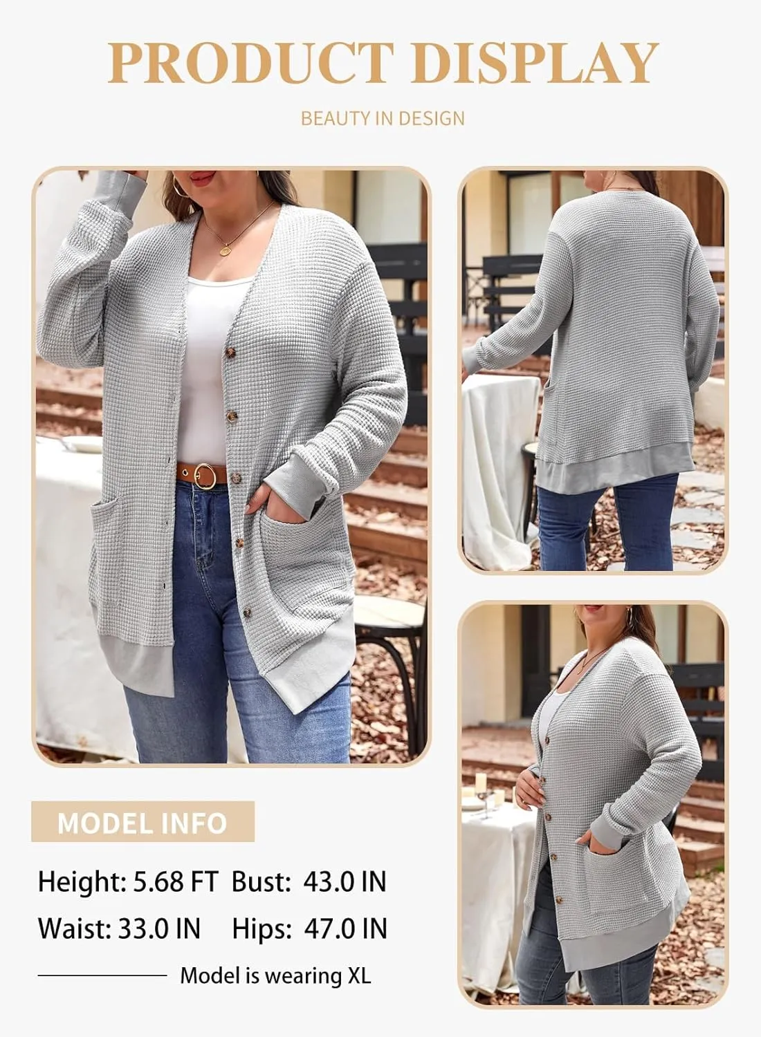 Eytino Womens Plus Size Cardigans Casual Long Sleeve Waffle Knit Front Button Tops(1X-5X)