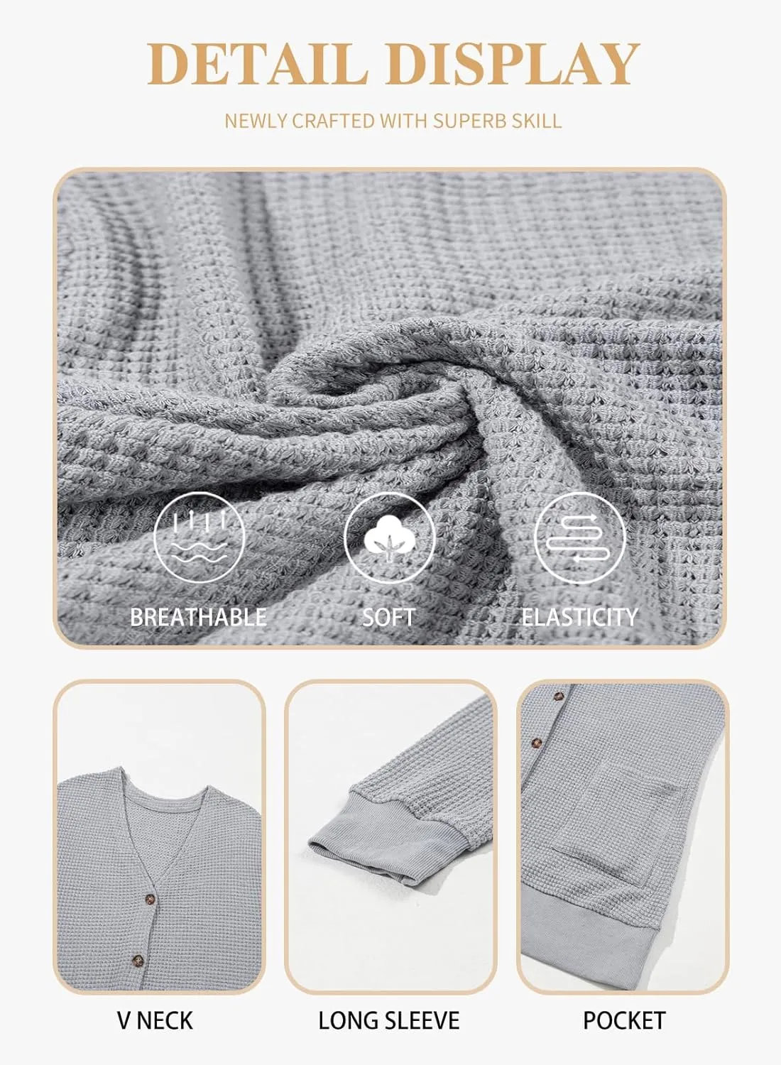 Eytino Womens Plus Size Cardigans Casual Long Sleeve Waffle Knit Front Button Tops(1X-5X)