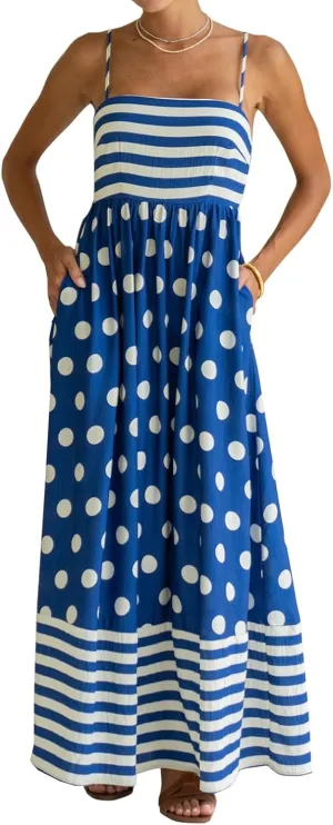 Faretumiya Women Spaghetti Strap Flowy Maxi Dress Sleeveless Stripe Print Smocked Boho Ruffle Vacation Long Beach Sundress