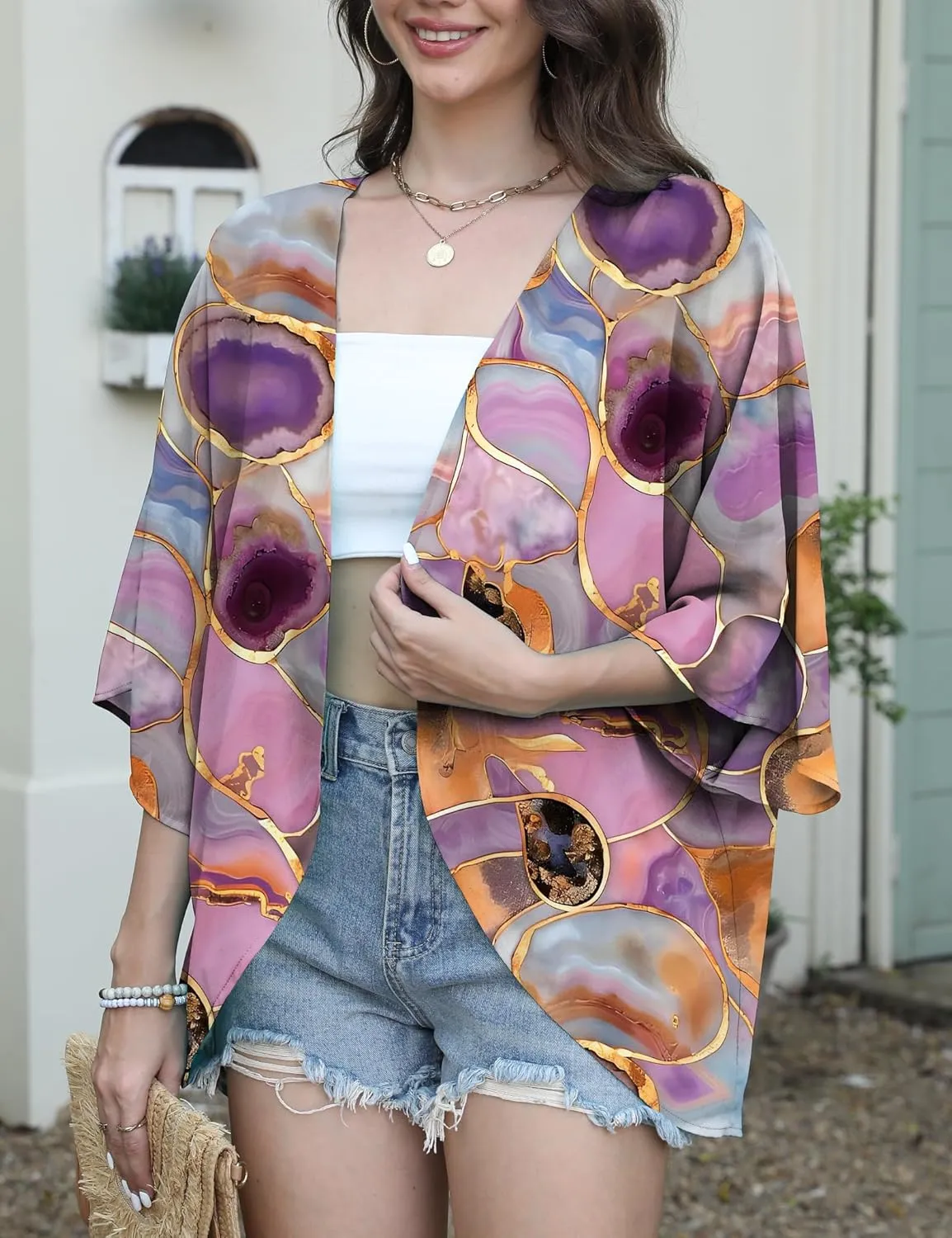 FaroDor Women Summer Chiffon Kimono Cardigan Open Front Tops Loose Beach Wear Cover Up