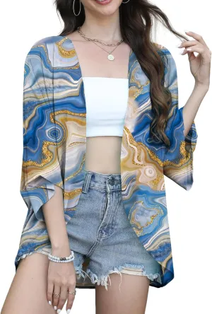 FaroDor Women Summer Chiffon Kimono Cardigan Open Front Tops Loose Beach Wear Cover Up