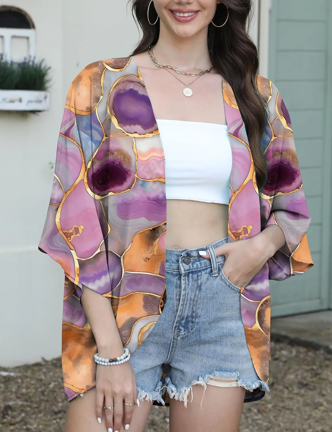 FaroDor Women Summer Chiffon Kimono Cardigan Open Front Tops Loose Beach Wear Cover Up
