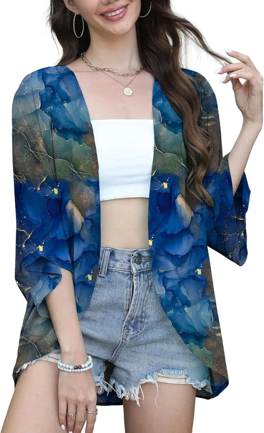 FaroDor Women Summer Chiffon Kimono Cardigan Open Front Tops Loose Beach Wear Cover Up