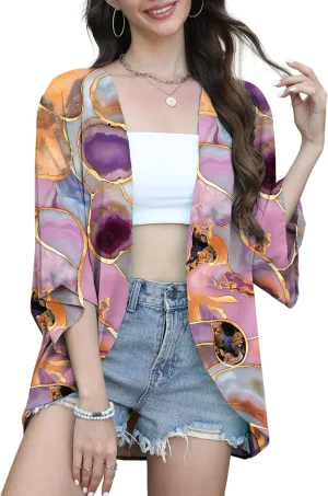FaroDor Women Summer Chiffon Kimono Cardigan Open Front Tops Loose Beach Wear Cover Up