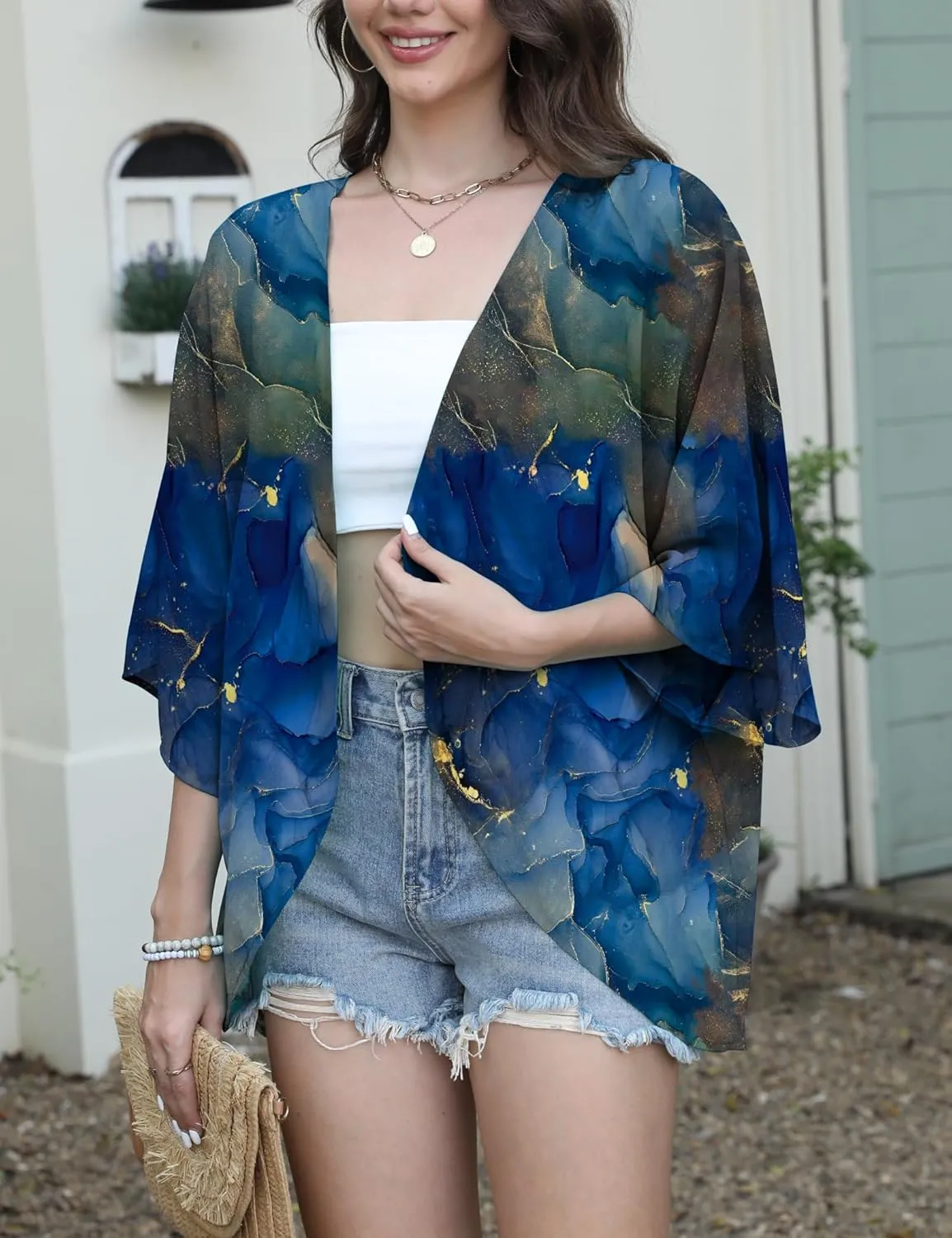 FaroDor Women Summer Chiffon Kimono Cardigan Open Front Tops Loose Beach Wear Cover Up